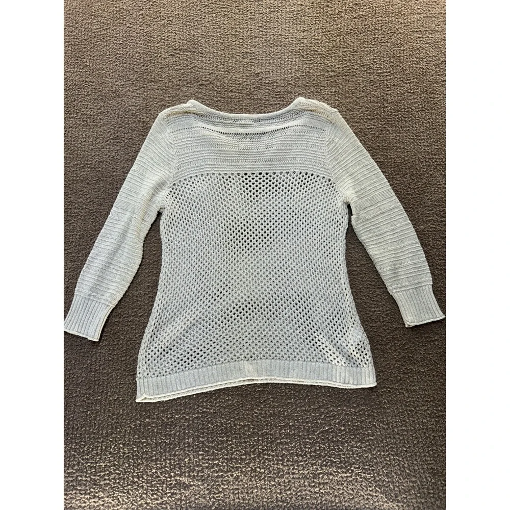 Eddie Bauer Womens Beige Linen Cotton Open Knit Mesh V-Neck Tassel Sweater Large